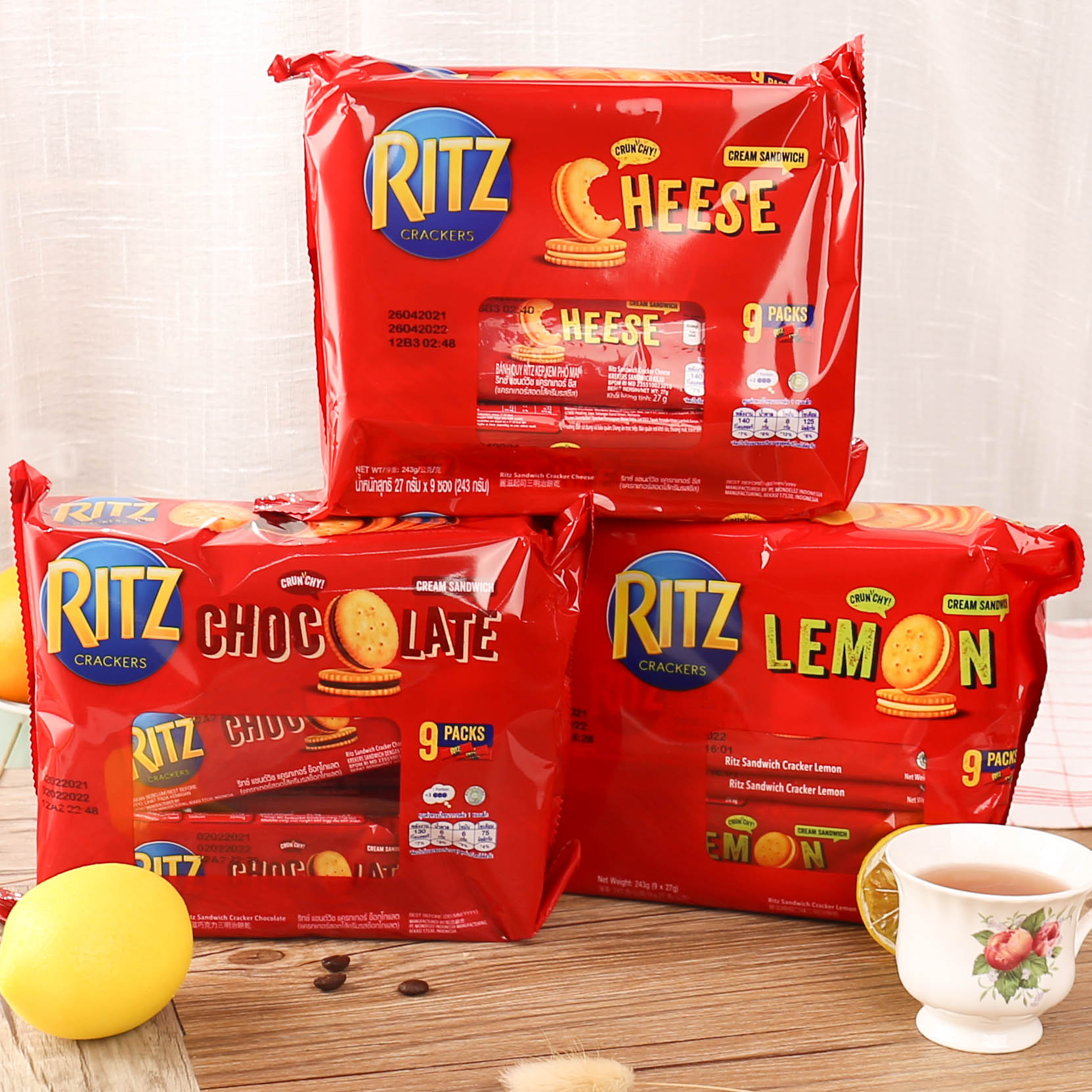 印尼进口RITZ卡夫乐之饼干小零食芝士巧克力柠檬夹心饼干独立包装 - 图0