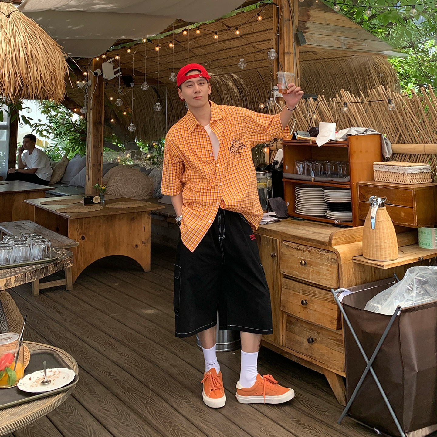 Holocene美式潮牌黑色明线七分裤男高街百搭阔腿夏季小众设计短裤,淘宝优惠券,粉丝福利购,淘宝优惠卷