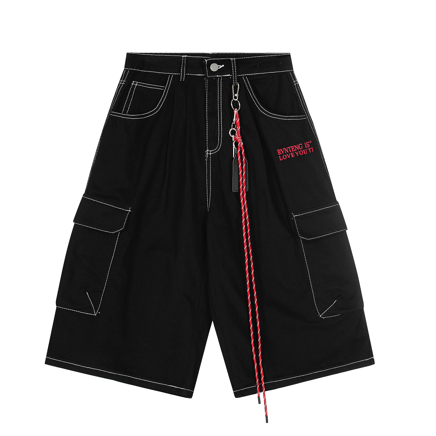 Holocene美式潮牌黑色明线七分裤男高街百搭阔腿夏季小众设计短裤,淘宝优惠券,粉丝福利购,淘宝优惠卷