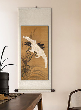 白鹤图国画书房卷轴挂画