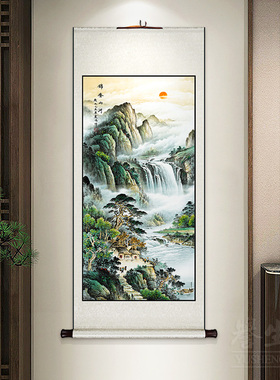 迎客松新中式玄关卷轴挂画