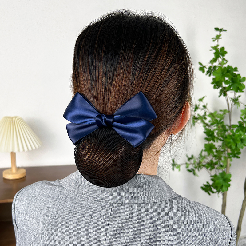 头花女职业网兜空姐发网银行护士工作盘发发夹酒店蝴蝶结头饰发饰 - 图0