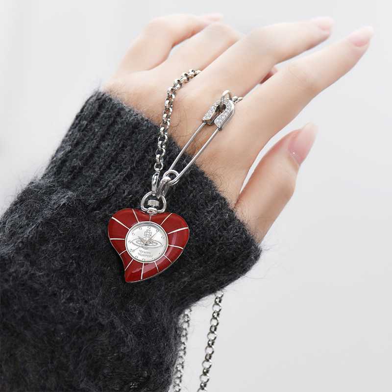 西太后红色手表项链爱心吊坠女表轻奢小众高级感女生礼物欧美腕表 - 图1