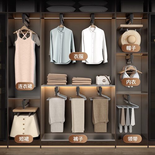 顶装伸缩裤架衣柜内置滑轨挂裤子轨道收纳多功能抽拉裤挂裤抽配件 - 图3