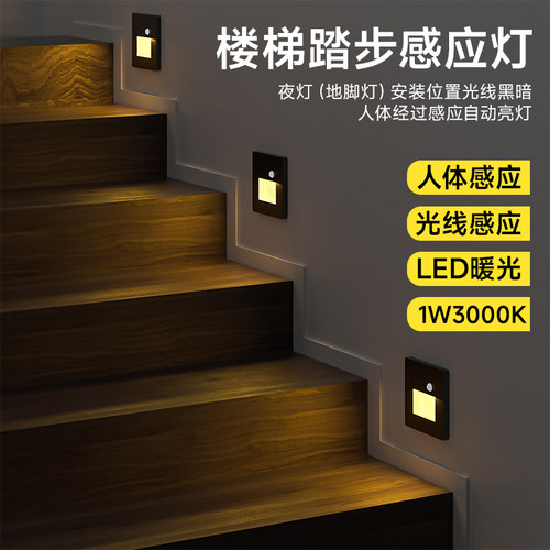 LED小夜灯人体感应智能地脚灯86型嵌入楼梯踏步追光灯楼道走廊灯 - 图1