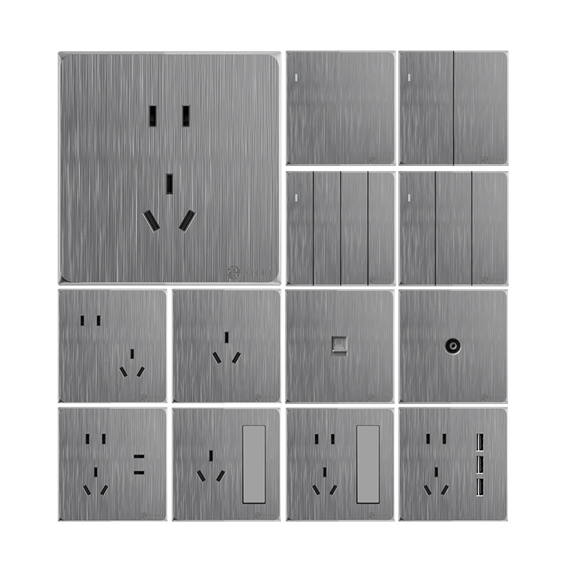 国际电工86型开关插座面板拉丝灰单开单联1位一开单控电源灯开关 - 图3