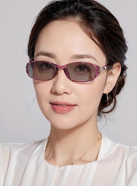 妈妈水晶眼镜女款太阳镜遮光天然石头镜变色中老年人墨镜防紫外线