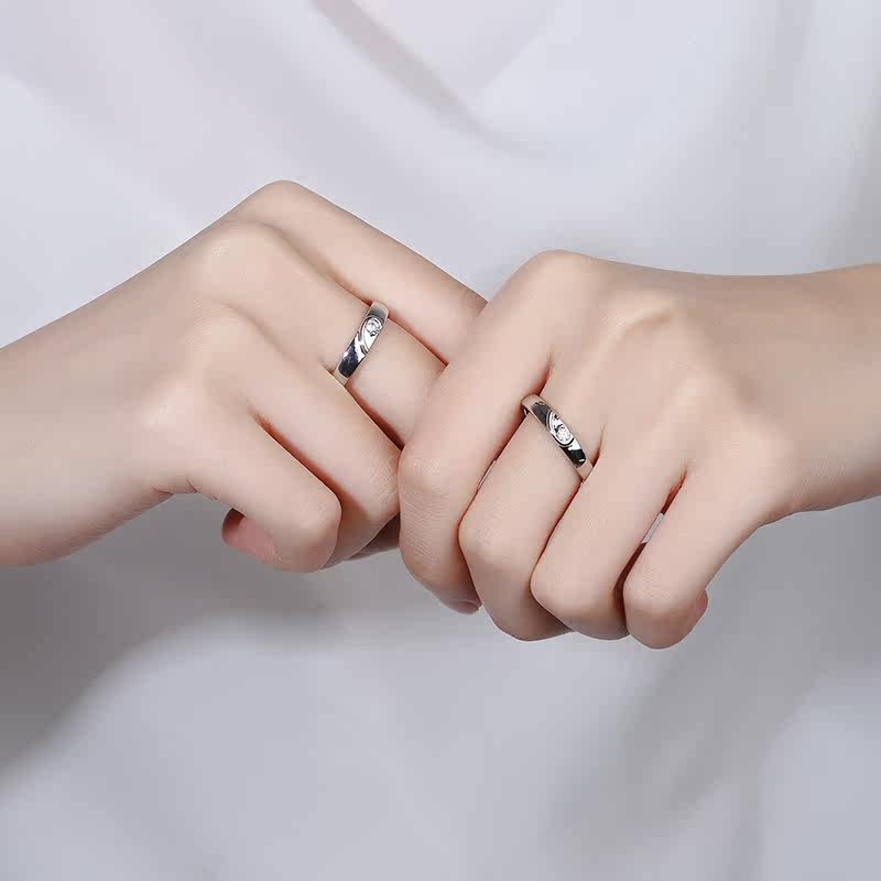 【520女神节礼物】一对纯银情侣戒指 玉瑭珑戒指/指环