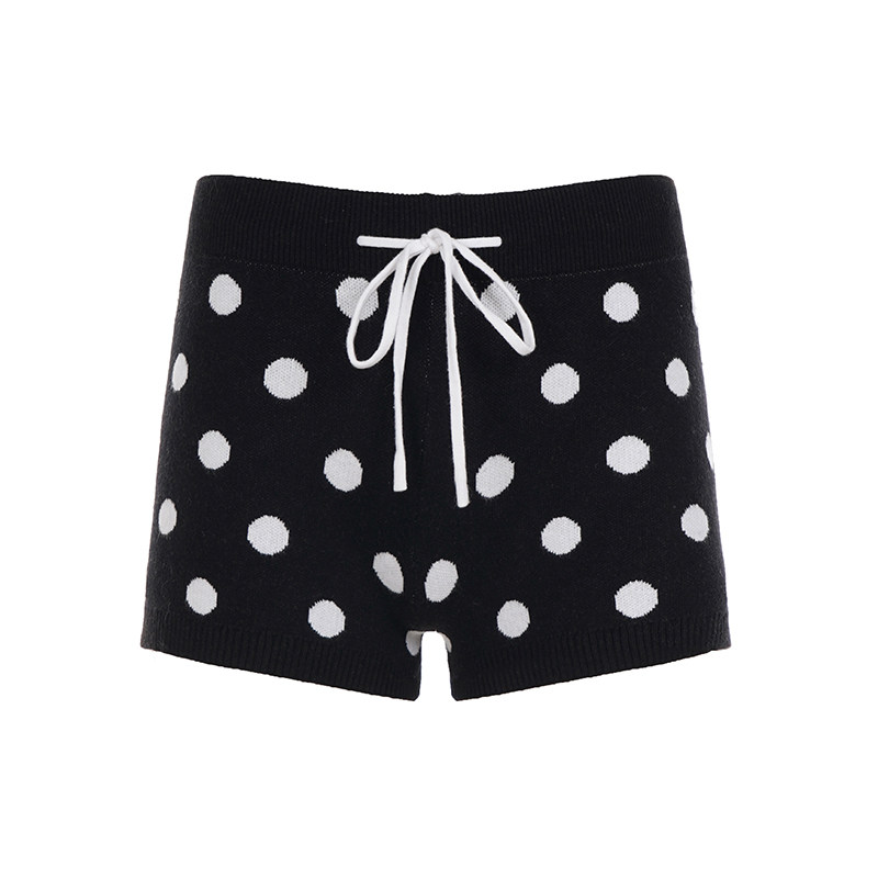 IAEY美式vintage系带低腰波点毛织休闲短裤百搭修身包臀打底裤潮,淘宝优惠券,粉丝福利购,淘宝优惠卷