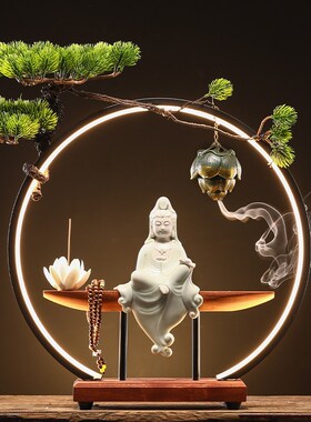 极速新中a式观音佛像禅意摆件玄关客厅陶瓷复古创意倒流香装饰品