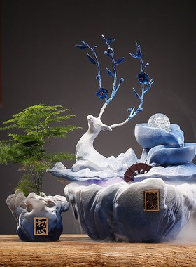 极速流水摆件招财创m意循环水家居客厅玄关生财鹿装饰品乔迁新居