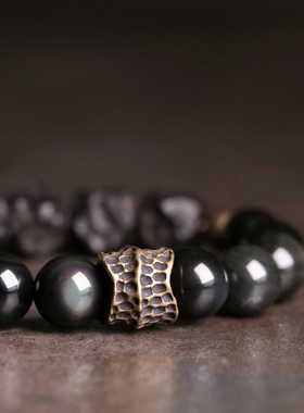 极速非鱼之d家手工随形黑檀木混搭黑曜石珠子手链男 复古潮流个性