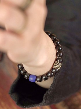 极速复古民族风黑檀木琉璃珠w设计手串男生 可把玩潮搭单圈珠子手