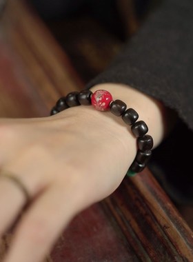 极速复古特色民族风黑檀木琉璃手链男 个性N设计珠子潮搭手串手饰