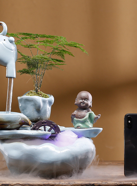 极速悬壶流水器创意中式循环陶瓷喷泉招财客O厅办公室桌面摆件开