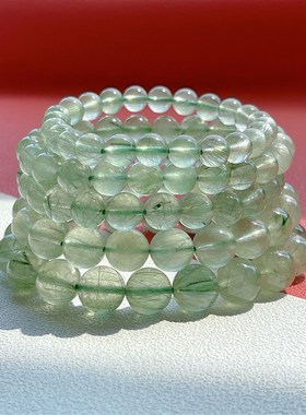 极速天然巴西绿发k晶手链女男款发晶钛晶绿色水晶单圈手串珠宝饰