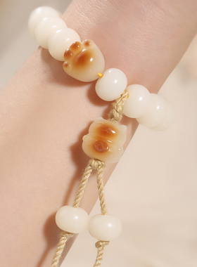 极速炭烧猫爪菩提根手串天然白玉B菩提子佛珠男文玩民族风情侣手