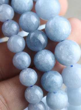 极速厂家直销海蓝宝玉髓手串灰蓝色手链石L头水晶男女情侣饰品粉