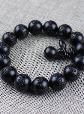 极速厂家直销雷击木手串圆珠雕刻佛珠枣木男女R佛珠念珠手链黑木