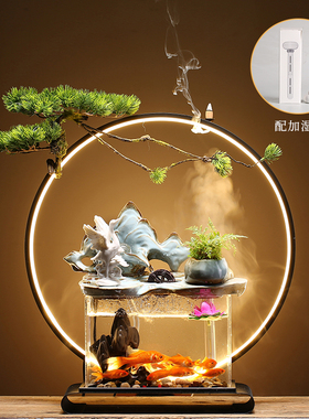 极速流水喷泉摆件中式禅意创意倒流香灯圈鱼缸办公室X玄关招财开