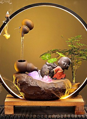 极速悬壶创d意陶瓷循环流水喷泉加湿器家居客厅生财办公室摆件开