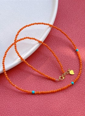 极速天然纯银g青金石项链南红松石锁骨链女款新中式民族风珍珠颈