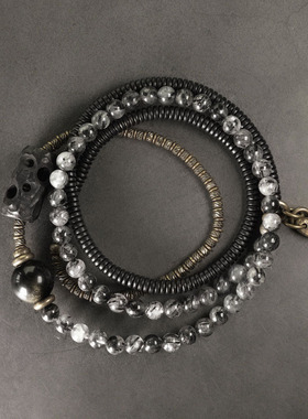 极速非鱼之c家黑发晶檀木混搭设计手串男 个性手链项链双用珠子手