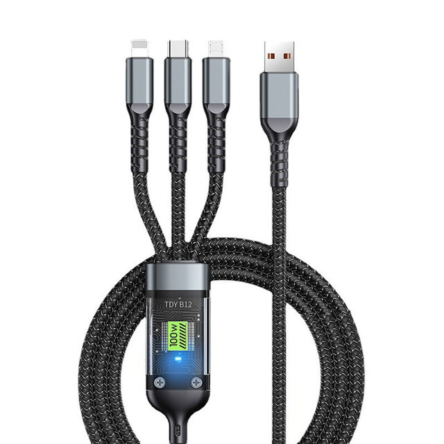 Three-in-one liquid soft rubber multi-function data cable
