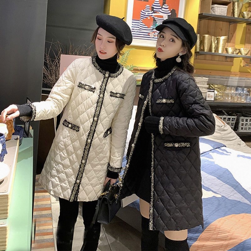 2025秋冬季外套女百搭夹棉显瘦菱形棉服中长款小香风时尚轻薄棉衣 - 图3