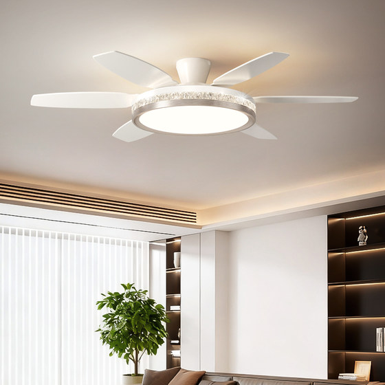 Pasha Straight Leaf Fan Lamp Simple Modern Living Room Lamp Bedroom Restaurant Lamp Eye Protection Silent Frequency Converter Ceiling Fan Lamp