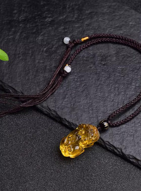 景锦堂天然黄水晶貔貅吊坠男女款金晶体招财项坠转运聚财挂件项a9