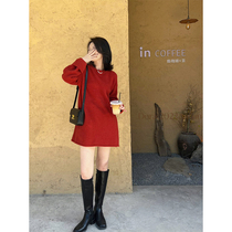 Atmosphere Senses the New Year Christmas Red Knitted Sweater Woman Autumn winter loose Thin Ocean Medium Long blouses