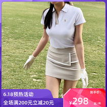 Korean Golf Womens Slim Fit Pants Skirt 100 Lap High Waist A Character Packs Hip Short Skirt Short Sleeve Outdoor Sports Suit