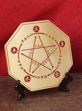 2026黄铜风水罗盘摆件家居乔迁太极八卦盘五行八卦镜 金木水火土