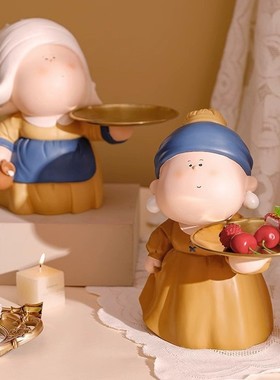 2026戴珍珠少女艺术家可爱女孩入户玄关钥匙托盘收纳家居装饰礼品