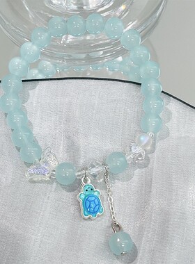 2026卡通小乌龟少女心水晶手链女夏日清新氛围感学生闺蜜简约手串