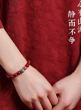 2026朱砂紫金砂单圈手链蓝莲花款手串帝王砂手链低含量朱砂货源