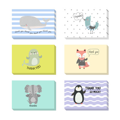 恭吉福小清新thankyou感谢卡套装对折卡儿童员工生日节日祝福贺卡 虎窝淘