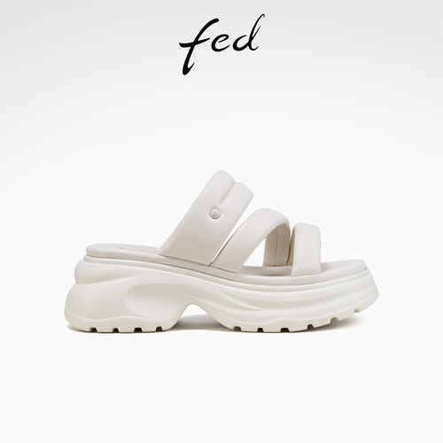 fed真皮凉拖夏季新款女鞋松糕厚底拖鞋海边沙滩鞋女S0414-YAB239 - 图3