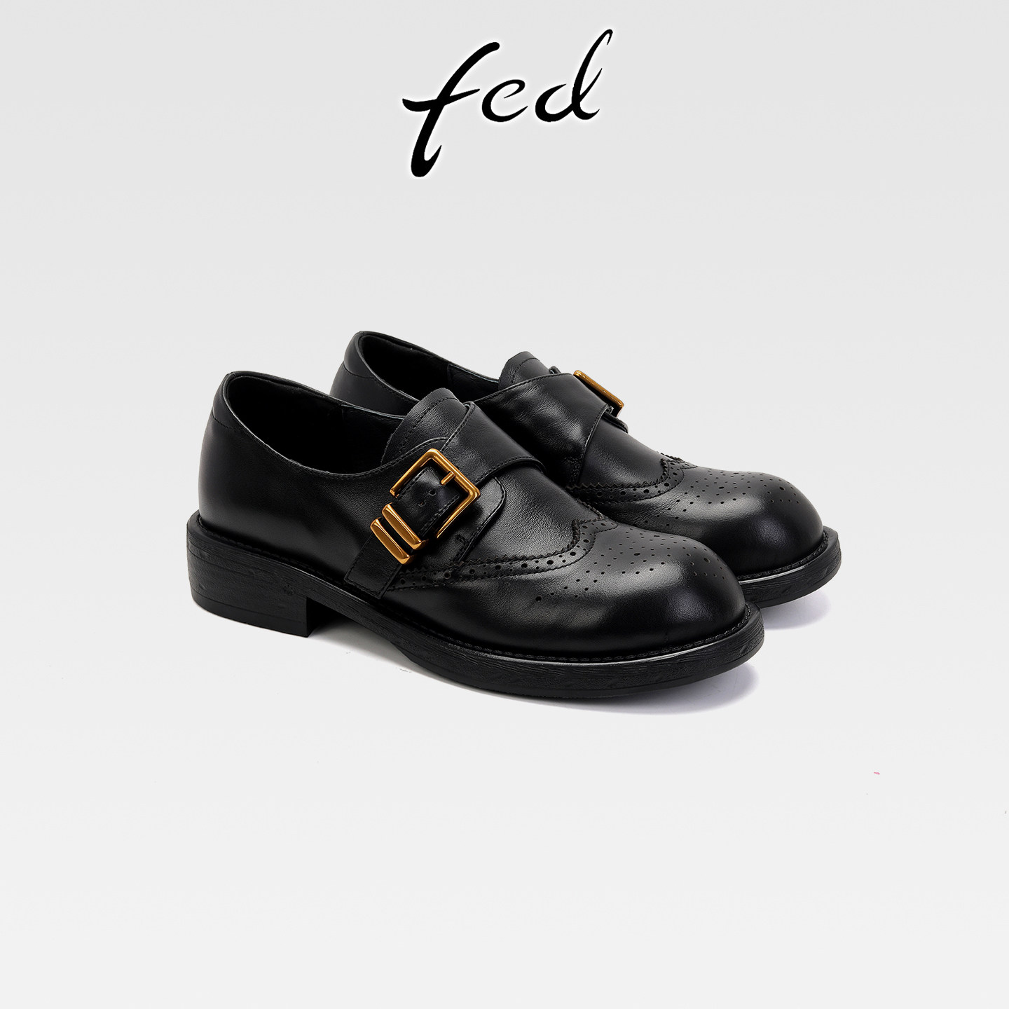 fed真皮粗跟厚底加绒乐福鞋女复古雕花小皮鞋一脚蹬圆头深口单鞋,淘宝优惠券,粉丝福利购,淘宝优惠卷