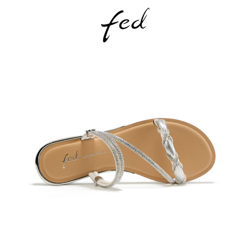 fed银月碎光气质凉鞋时尚平底鞋夏季新款女鞋洋气拖鞋女款YA219 - 图0