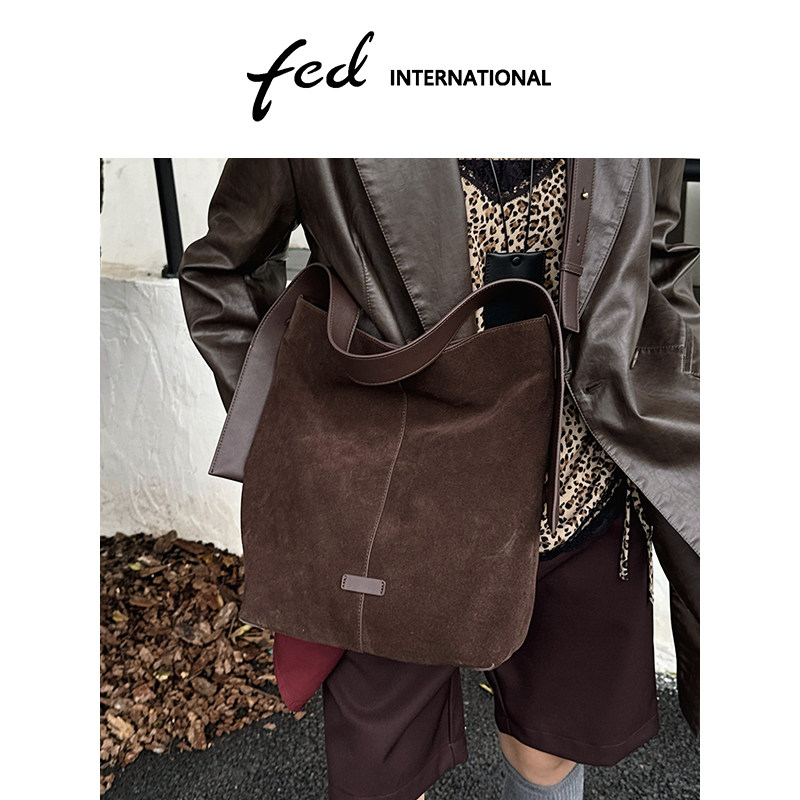 fed麂皮反绒磨砂皮女包单肩斜垮包水桶包腋下包托特包包BFA9095A,淘宝优惠券,粉丝福利购,淘宝优惠卷