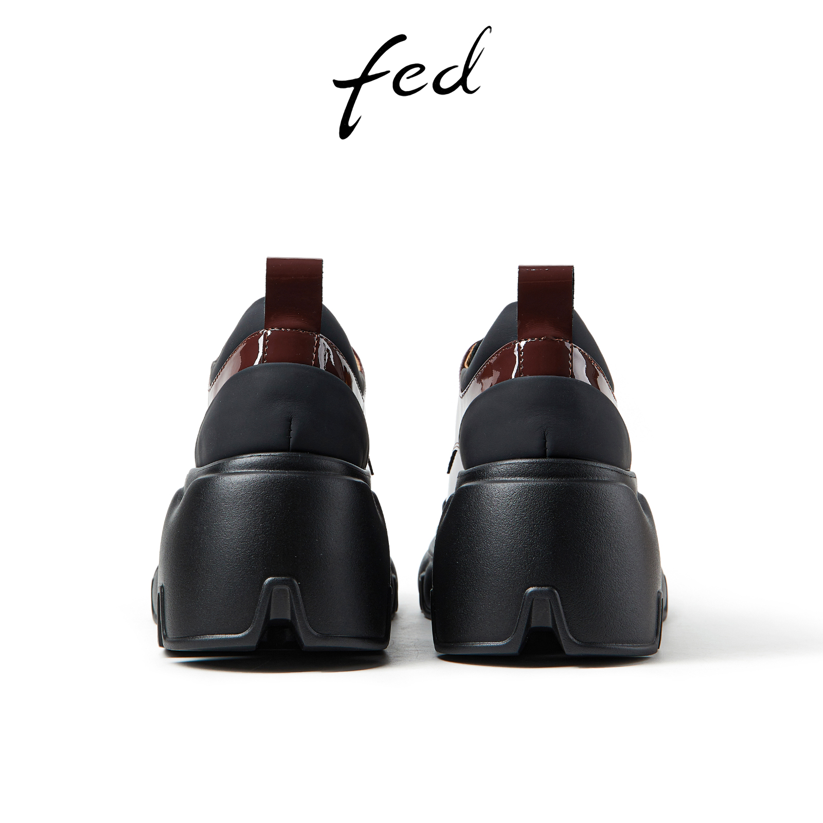 fed酒红色小皮鞋秋季新款女鞋厚底单鞋真皮牛津鞋女D0903-YAB163 - 图2