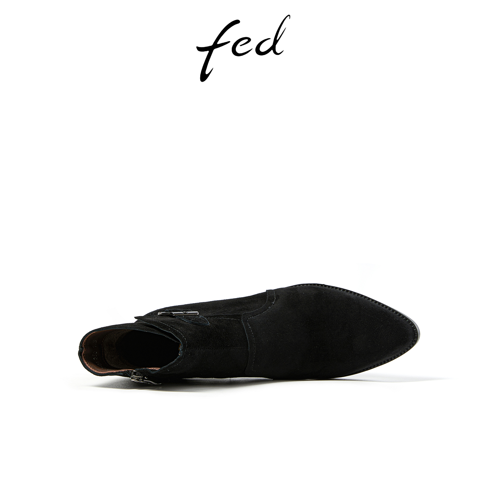 fed粗跟时装靴女冬季新款靴子尖头切尔西靴真皮短靴女R1007-ZF900 - 图2