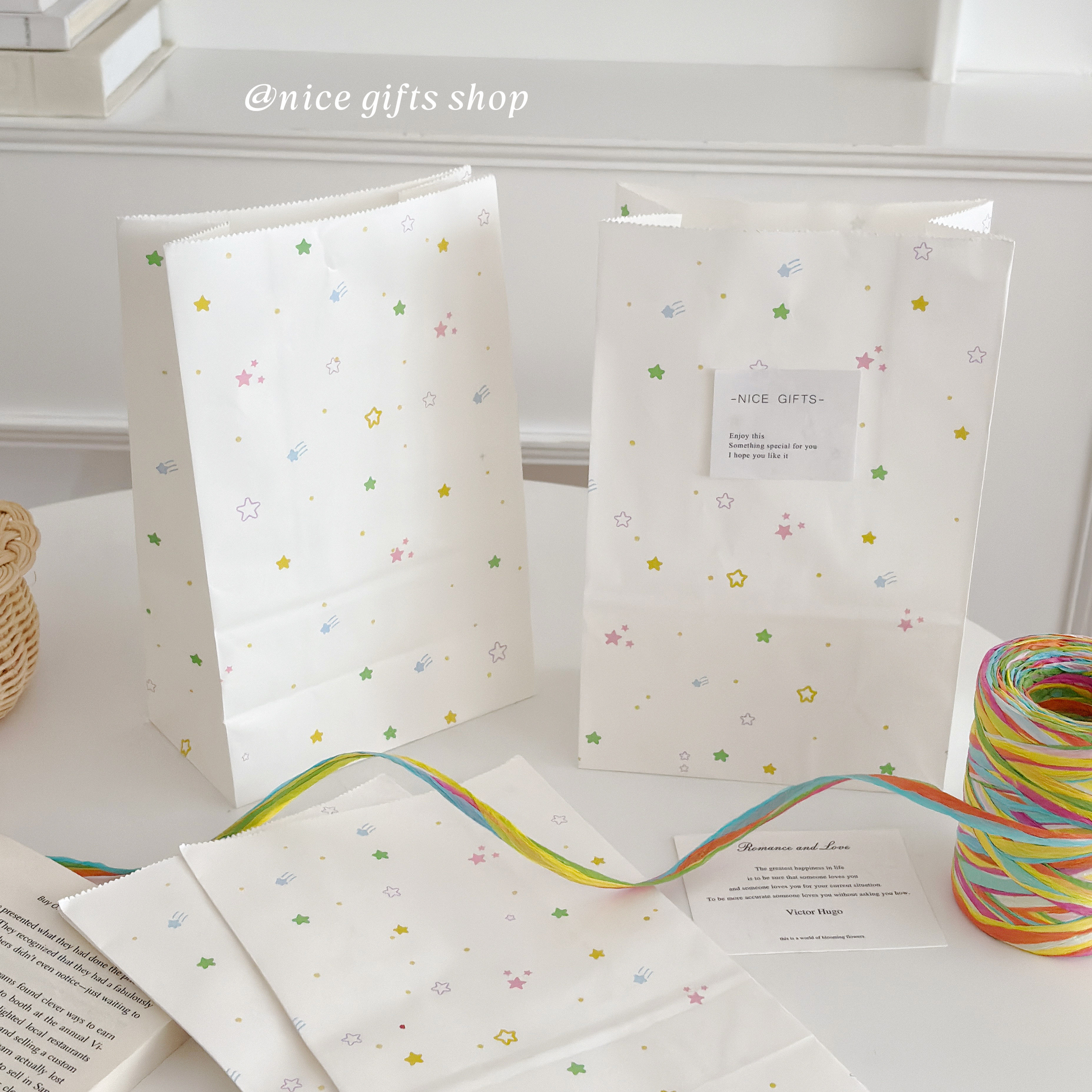 ins彩色星星牛皮纸袋出卡打包袋氛围感礼物收纳袋烘焙面包平口袋,淘宝优惠券,粉丝福利购,淘宝优惠卷