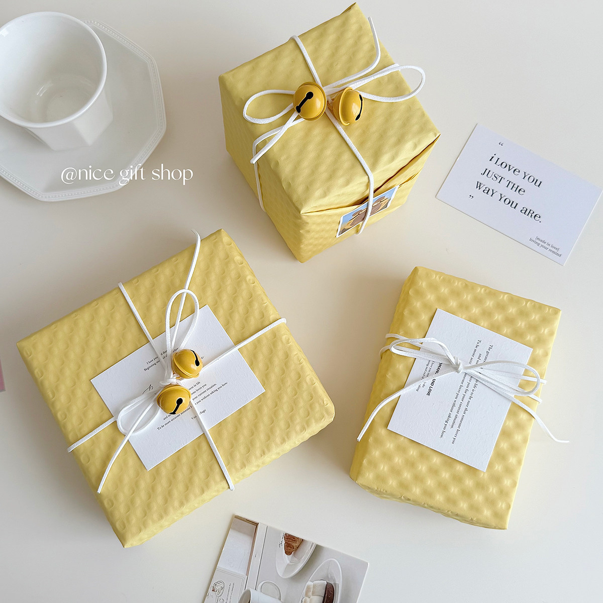 Ins wind milk yellow puff embossed paper holiday gift wrapping paper flowers baking packaging kraft paper out of jam