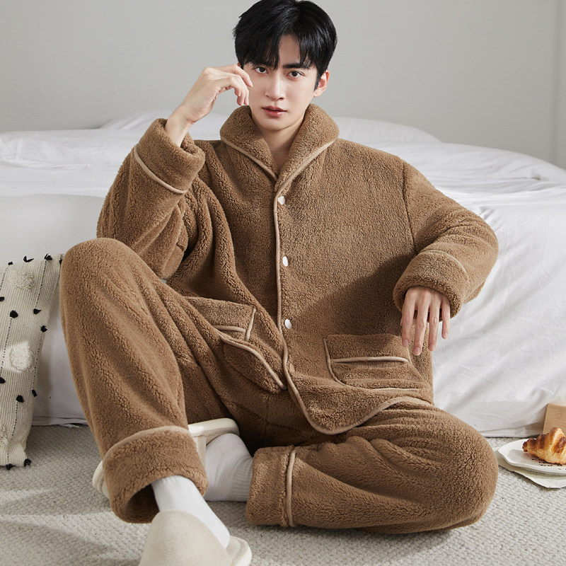 睡衣男秋冬季珊瑚绒加绒加厚保暖青年卡通拉链男款冬天家居服套装,淘宝优惠券,粉丝福利购,淘宝优惠卷