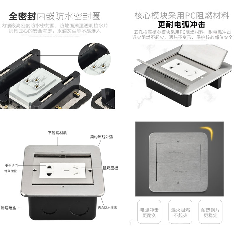双门隐藏式不锈钢银灰色地板插座数据USB+超6类电脑+HDMI高清地插-图0