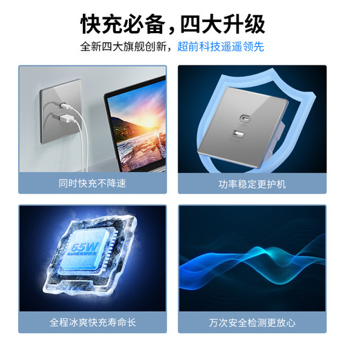 国际电工Type-C插座面板五孔带USB苹果手机PD快充插座墙壁86型 - 图2