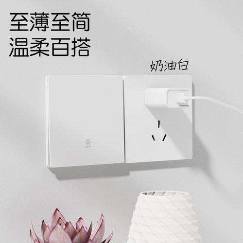 国际电工开关插座超薄家用电灯双开三开单控奶油白色一开五孔面板 - 图0